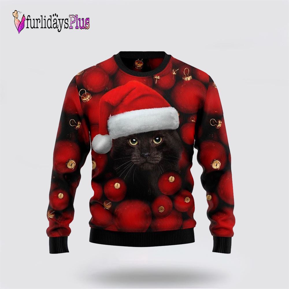 Black Cat Christmas Funny Family Ugly Christmas Sweater, Cat Lover Christmas Sweater