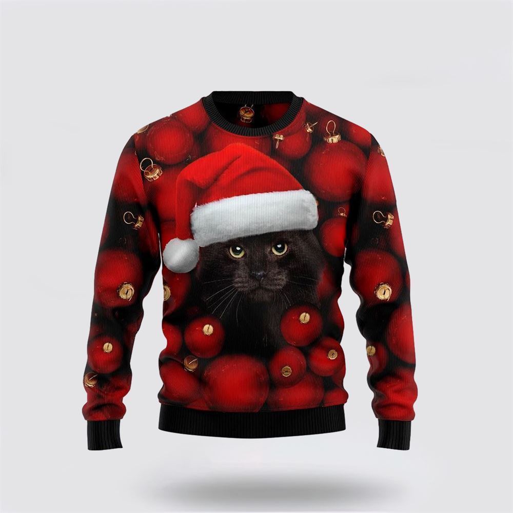 Black Cat Christmas Funny Family Ugly Christmas Sweater, Christmas Sweater For Cat Lover