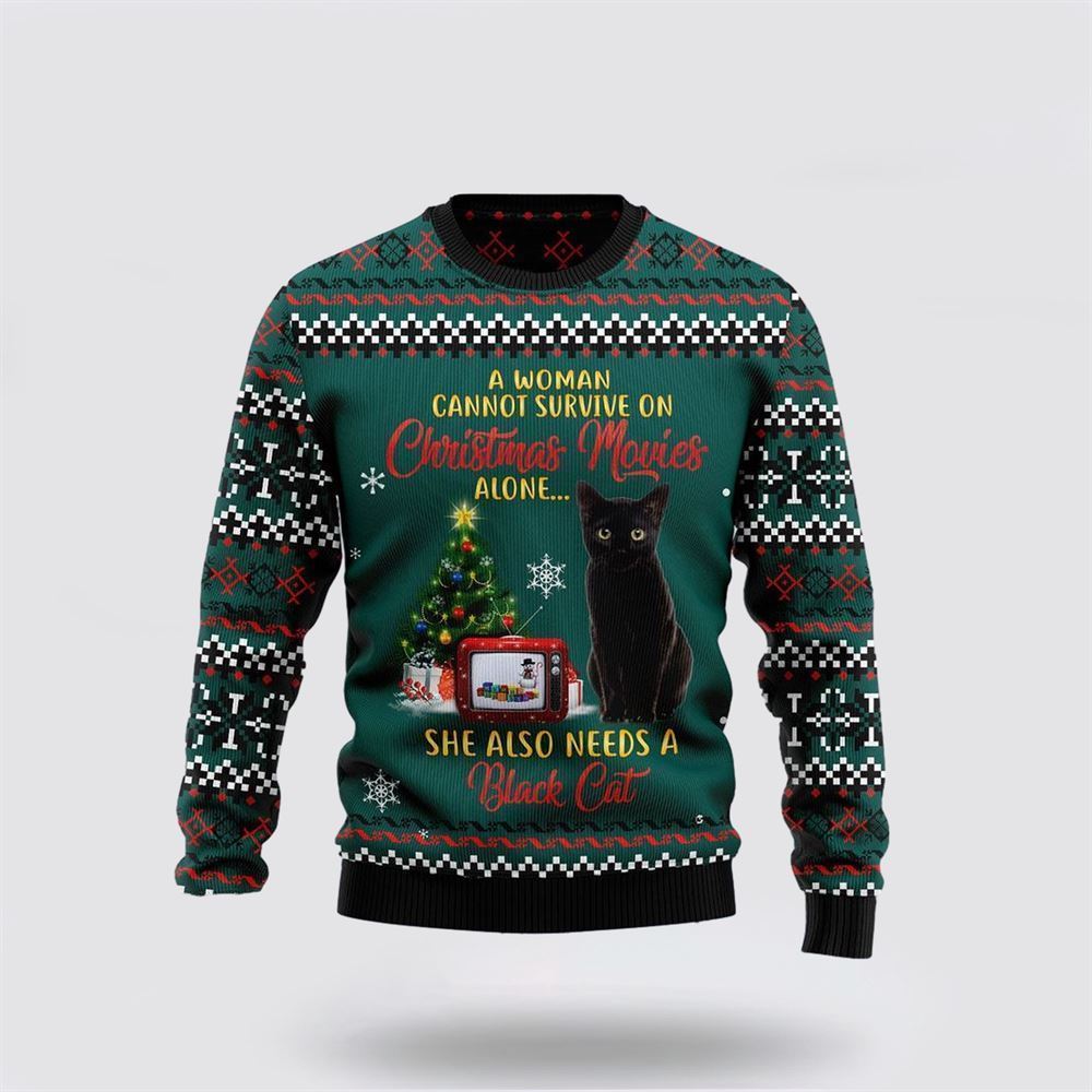 Black Cat Christmas Movie Ugly Christmas Sweater, Christmas Sweater For Cat Lover