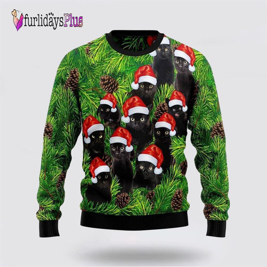 Black Cat Christmas Tree Ugly Christmas Sweater, Cat Lover Christmas Sweater