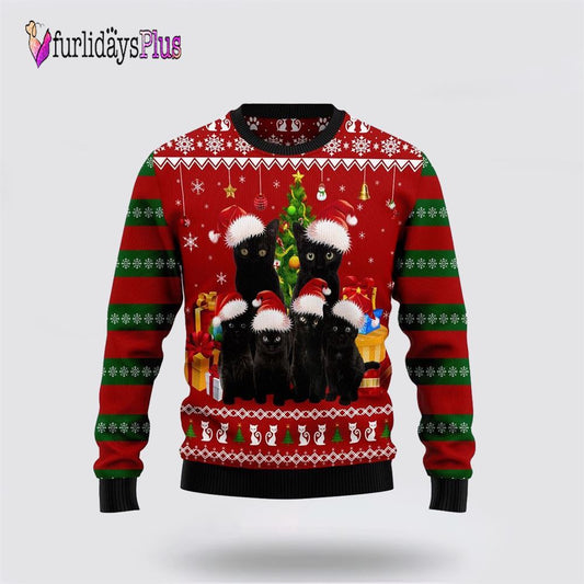 Black Cat Family Christmas Ugly Christmas Sweater, Cat Lover Christmas Sweater