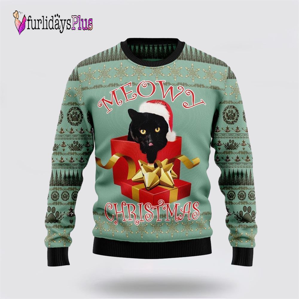 Black Cat Gift Ugly Christmas Sweater, Cat Lover Christmas Sweater