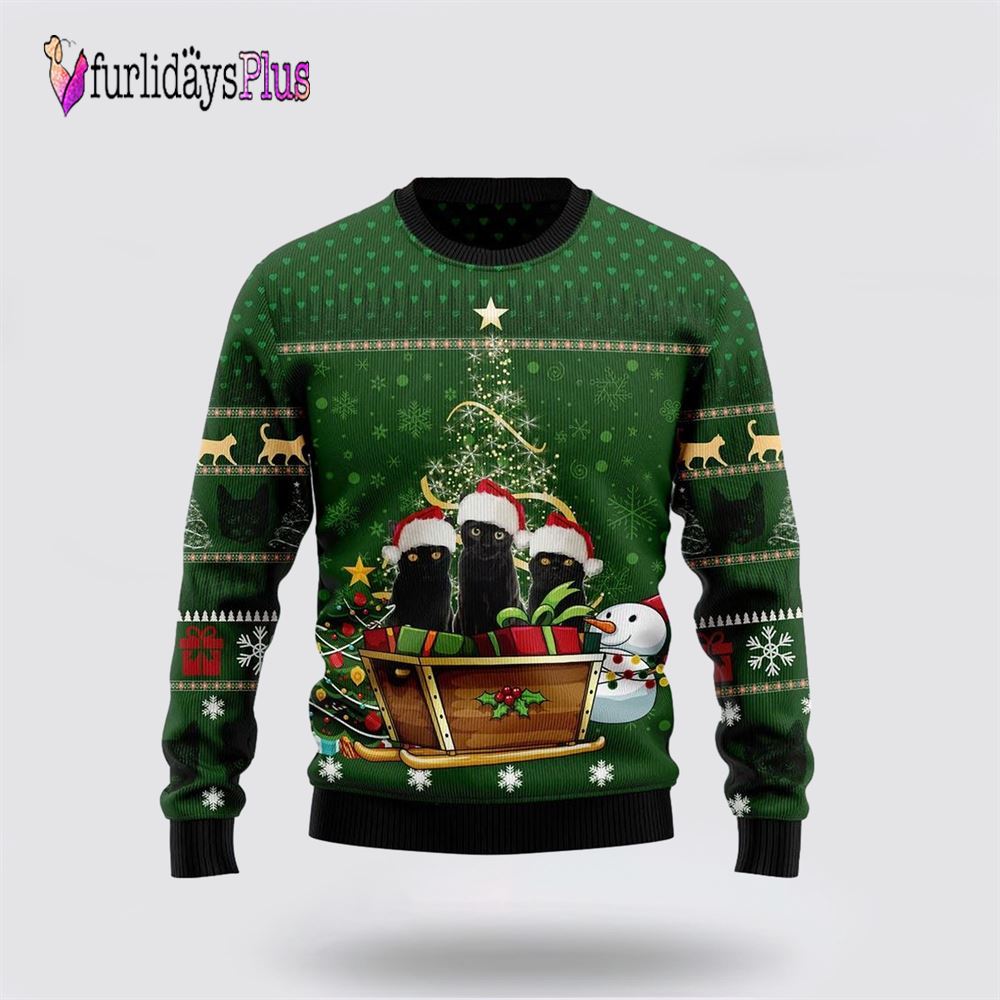 Black Cat Group Xmas Funny Family Ugly Christmas Sweater, Cat Lover Christmas Sweater