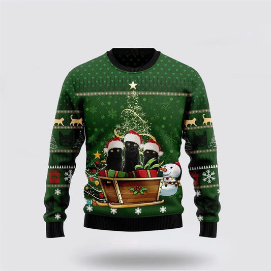 Black Cat Group Xmas Funny Family Ugly Christmas Sweater, Christmas Sweater For Cat Lover