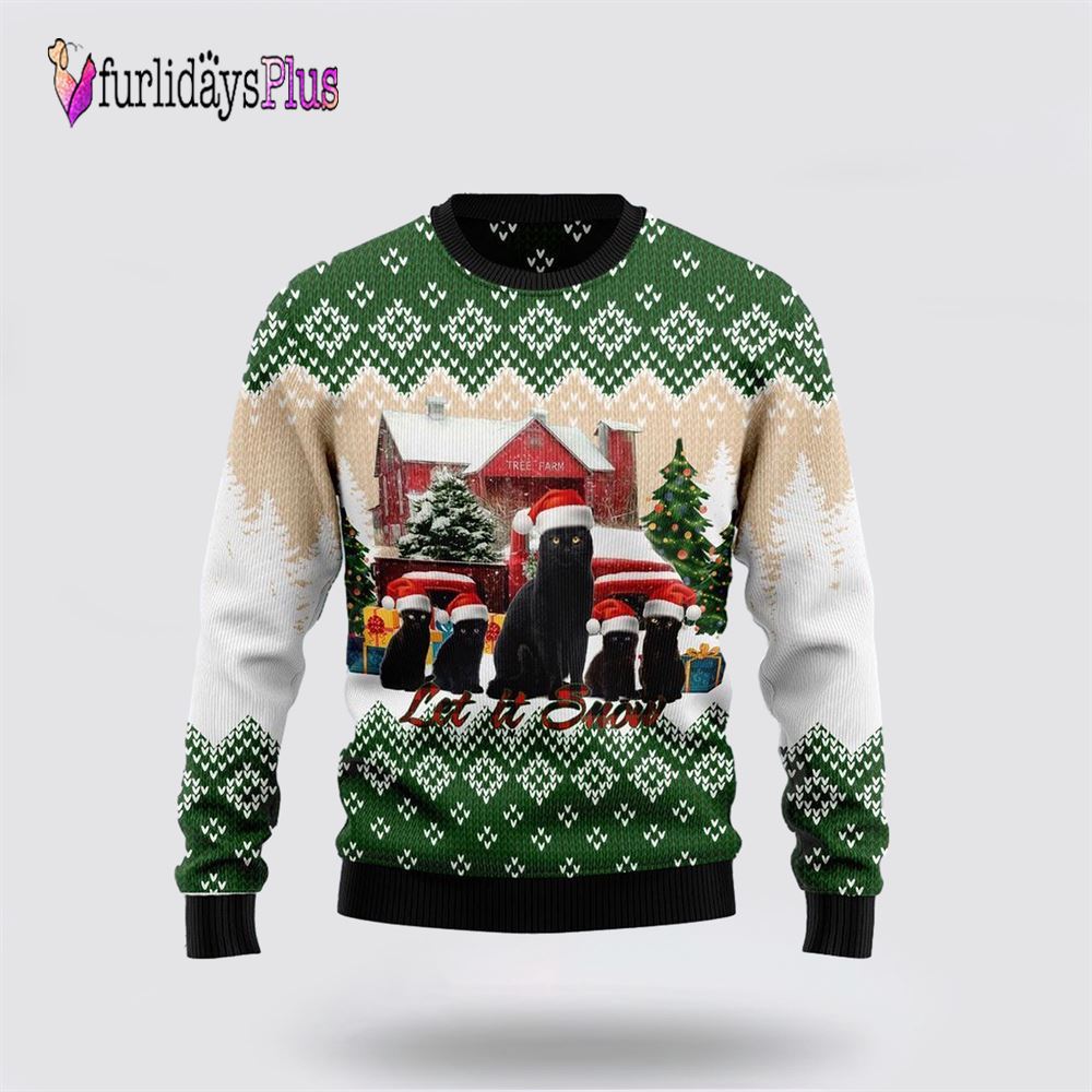 Black Cat Let It Snow Ugly Christmas Sweater, Cat Lover Christmas Sweater