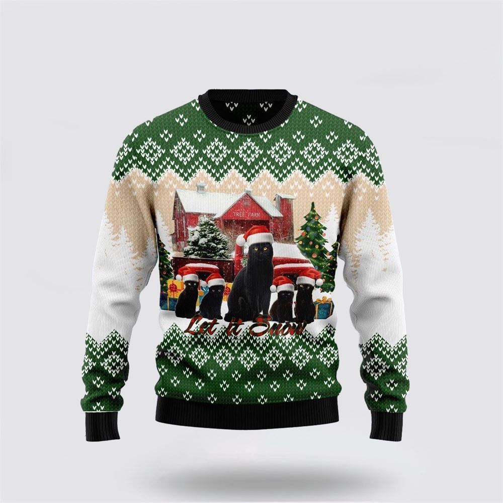 Black Cat Let It Snow Ugly Christmas Sweater, Christmas Sweater For Cat Lover