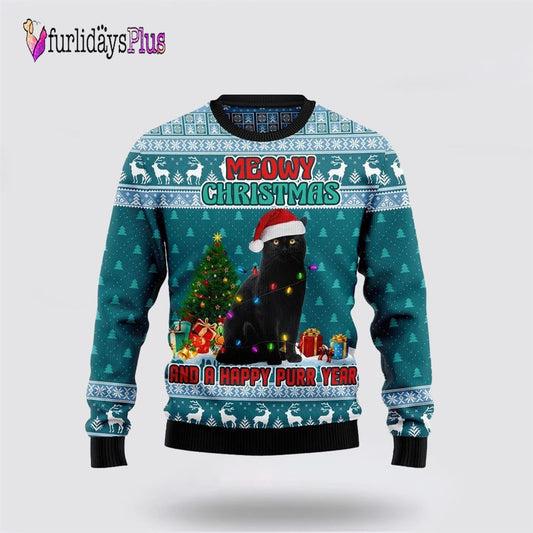 Black Cat Meomy Christmas And A Happy Purr Year Ugly Christmas Sweater, Cat Lover Christmas Sweater