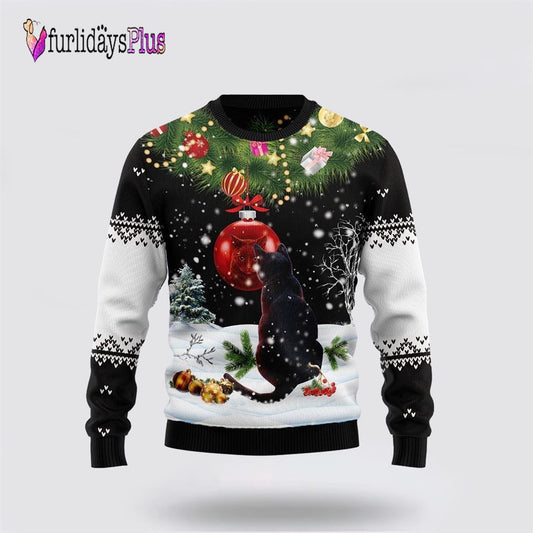 Black Cat Mirror Ugly Christmas Sweater, Cat Lover Christmas Sweater