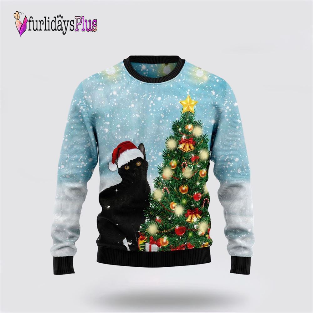 Black Cat Noel Tree Ugly Christmas Sweater, Cat Lover Christmas Sweater