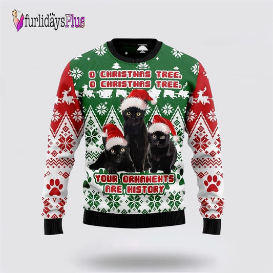 Black Cat Oh Christmas Tree Ugly Christmas Sweater, Cat Lover Christmas Sweater