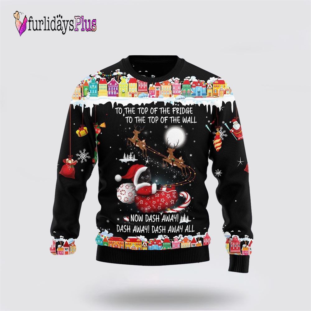 Black Cat Sleigh Christmas Ugly Christmas Sweater, Cat Lover Christmas Sweater