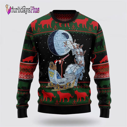 Black Cat Sleigh To Death Star Ugly Christmas Sweater, Cat Lover Christmas Sweater