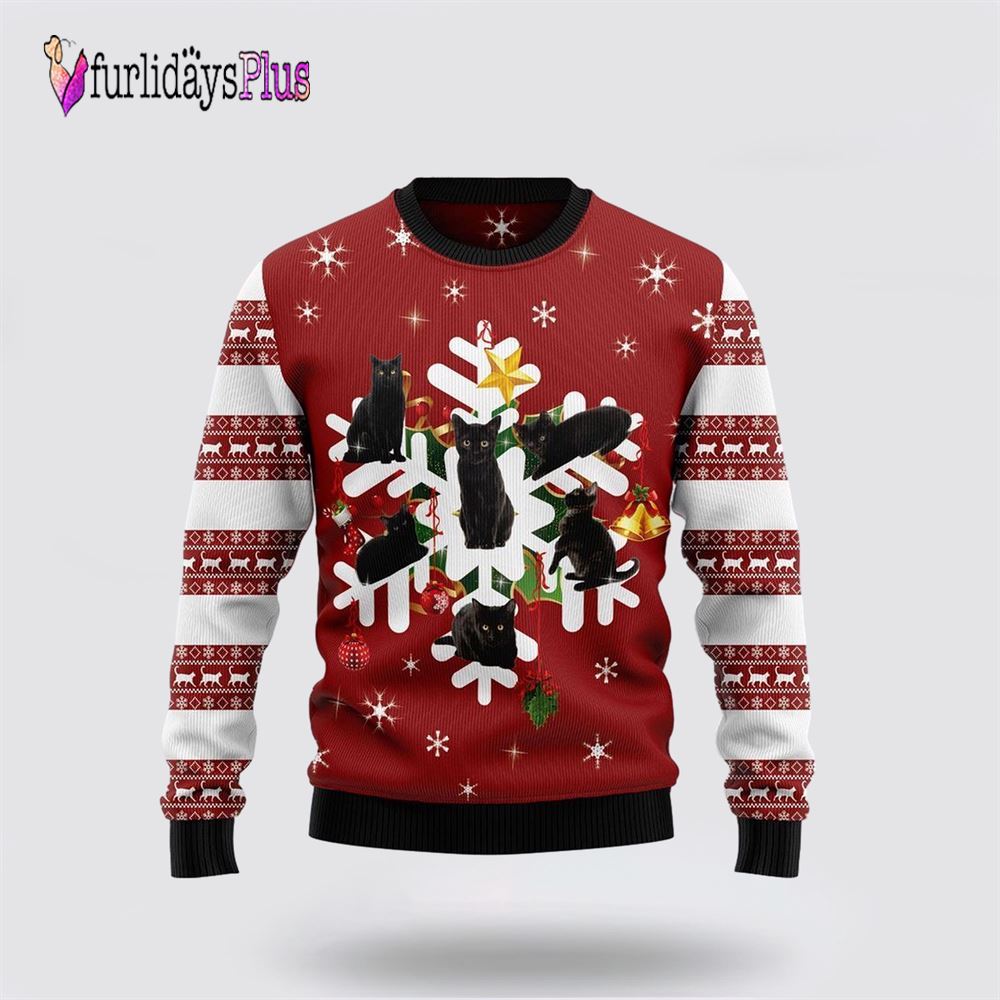 Black Cat Snowflake Ugly Christmas Sweater, Cat Lover Christmas Sweater