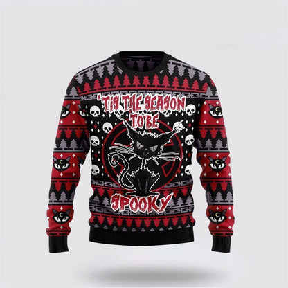 Black Cat Spooky Halloween Ugly Christmas Sweater, Christmas Sweater For Cat Lover