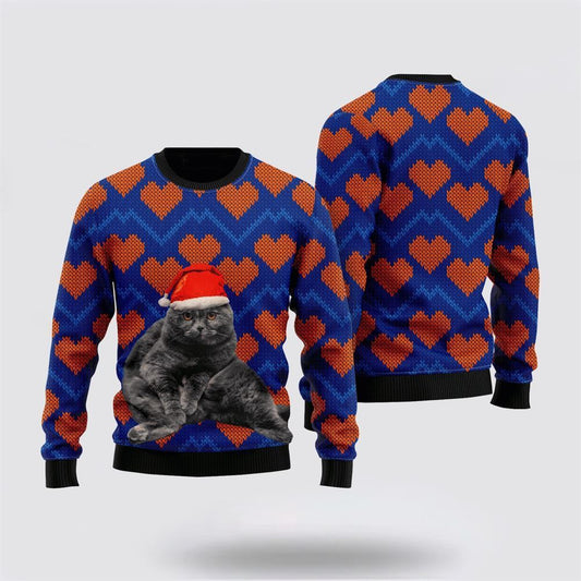 Black Cat Sweater In Heart Love Ugly Christmas Sweater, Christmas Sweater For Cat Lover