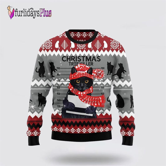 Black Cat Tree Killer Ugly Christmas Sweater, Cat Lover Christmas Sweater