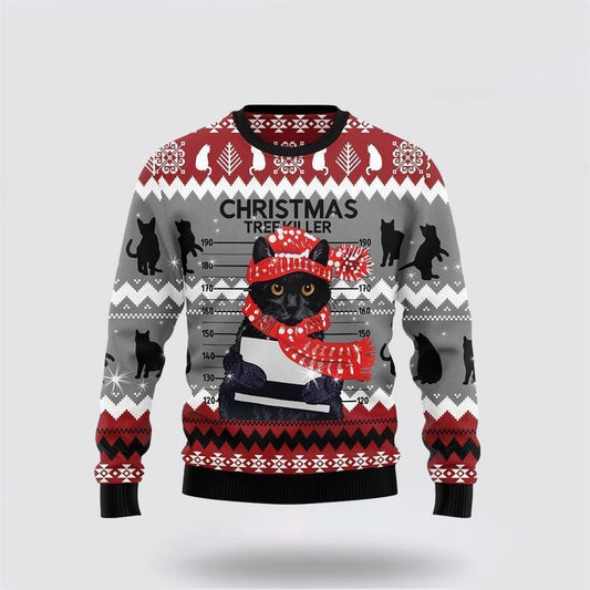 Black Cat Tree Killer Ugly Christmas Sweater, Christmas Sweater For Cat Lover