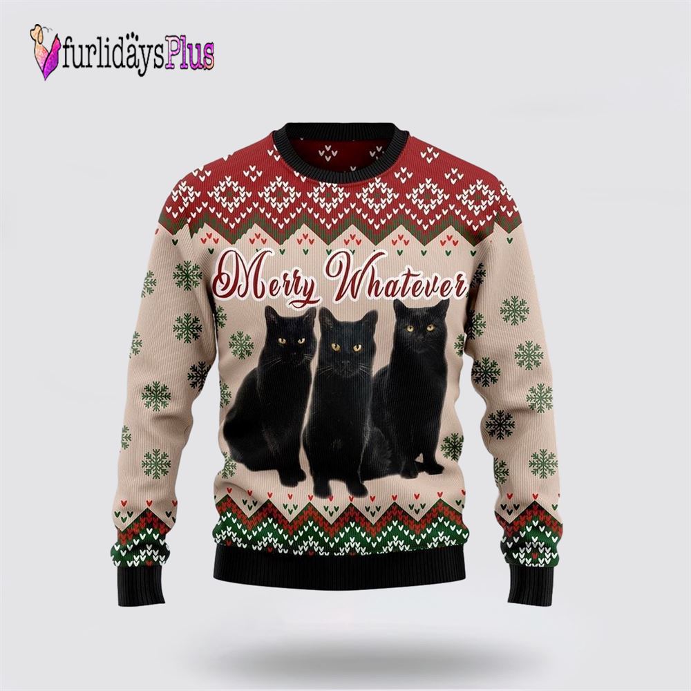 Black Cat Vintage Flower Ugly Christmas Sweater, Cat Lover Christmas Sweater