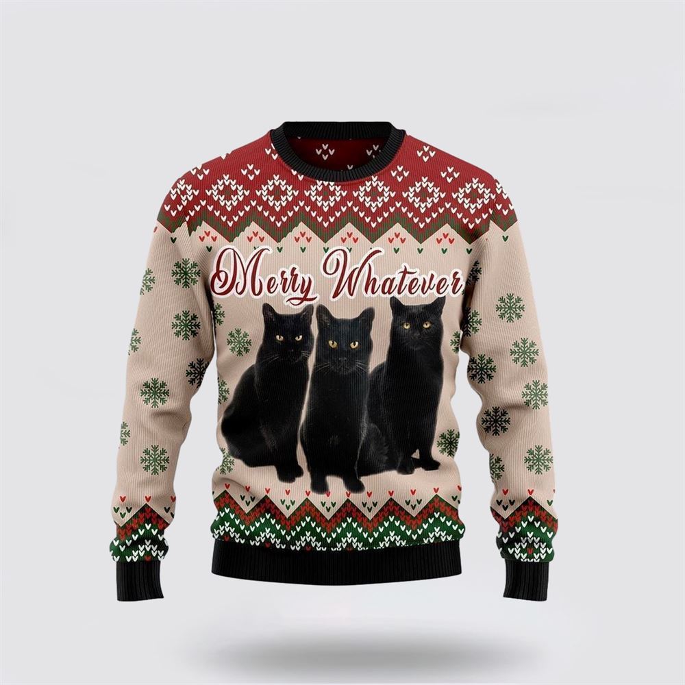 Black Cat Vintage Flower Ugly Christmas Sweater, Christmas Sweater For Cat Lover