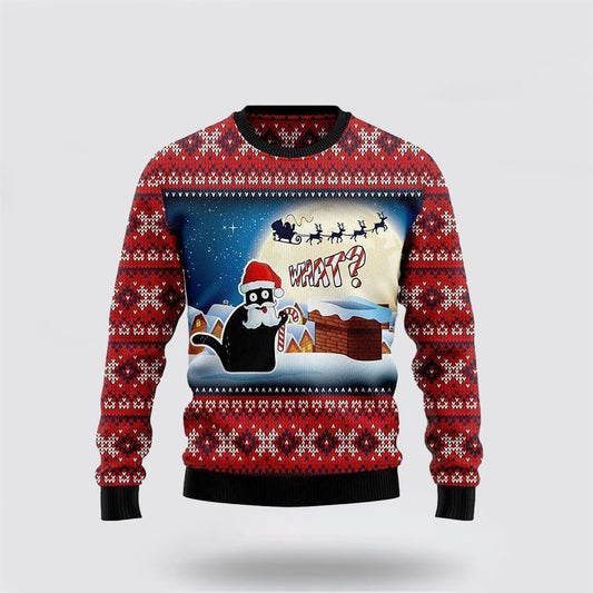 Black Cat What Chimney Ugly Christmas Sweater, Christmas Sweater For Cat Lover