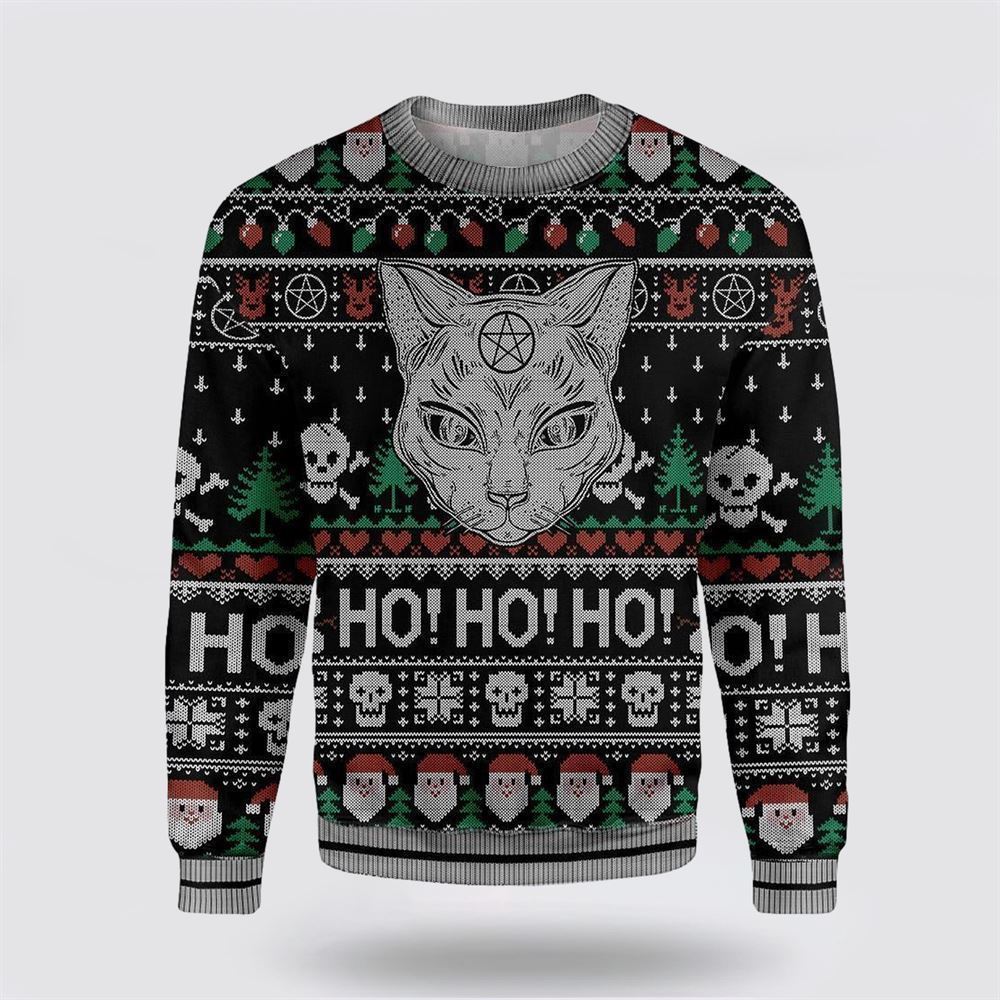 Black Cat Wicca Ugly Christmas Sweater, Christmas Sweater For Cat Lover