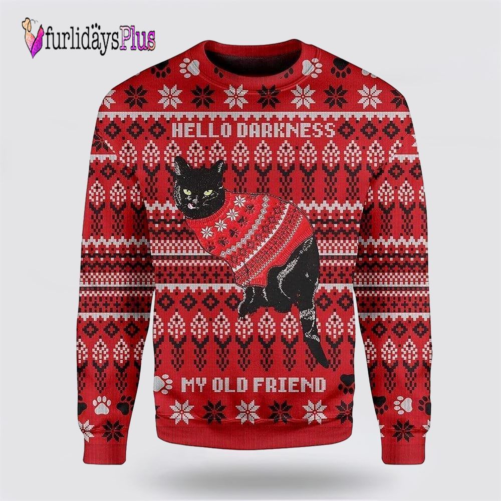 Black Cat wear red sweater Christmas Sweater, Cat Lover Christmas Sweater