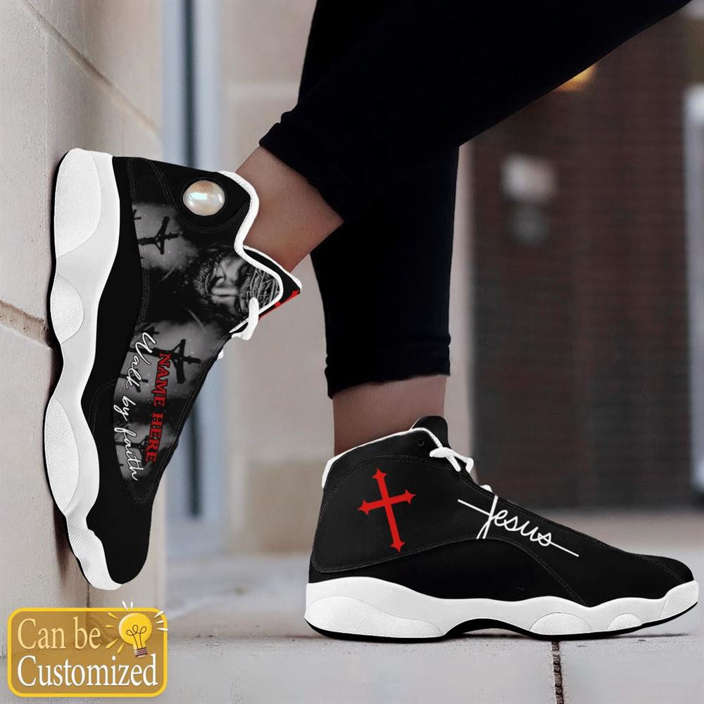 Black Cross Walk By Faith Jesus Custom Name Jd13 Shoes, Jesus Christ Shoes