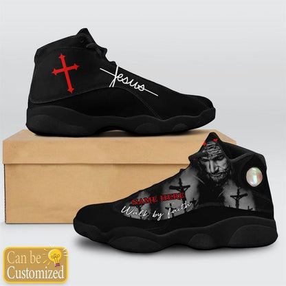 Black Cross Walk By Faith Jesus Custom Name Jd13 Shoes, Jesus Christ Shoes