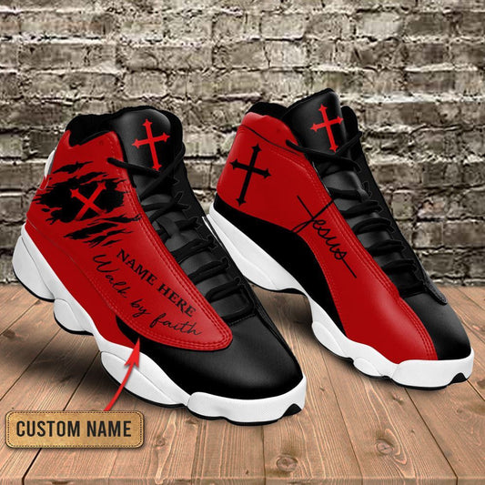 Black Red Walk By Faith Jesus Custom Name Jd13 Shoes, Jesus Christ Shoes