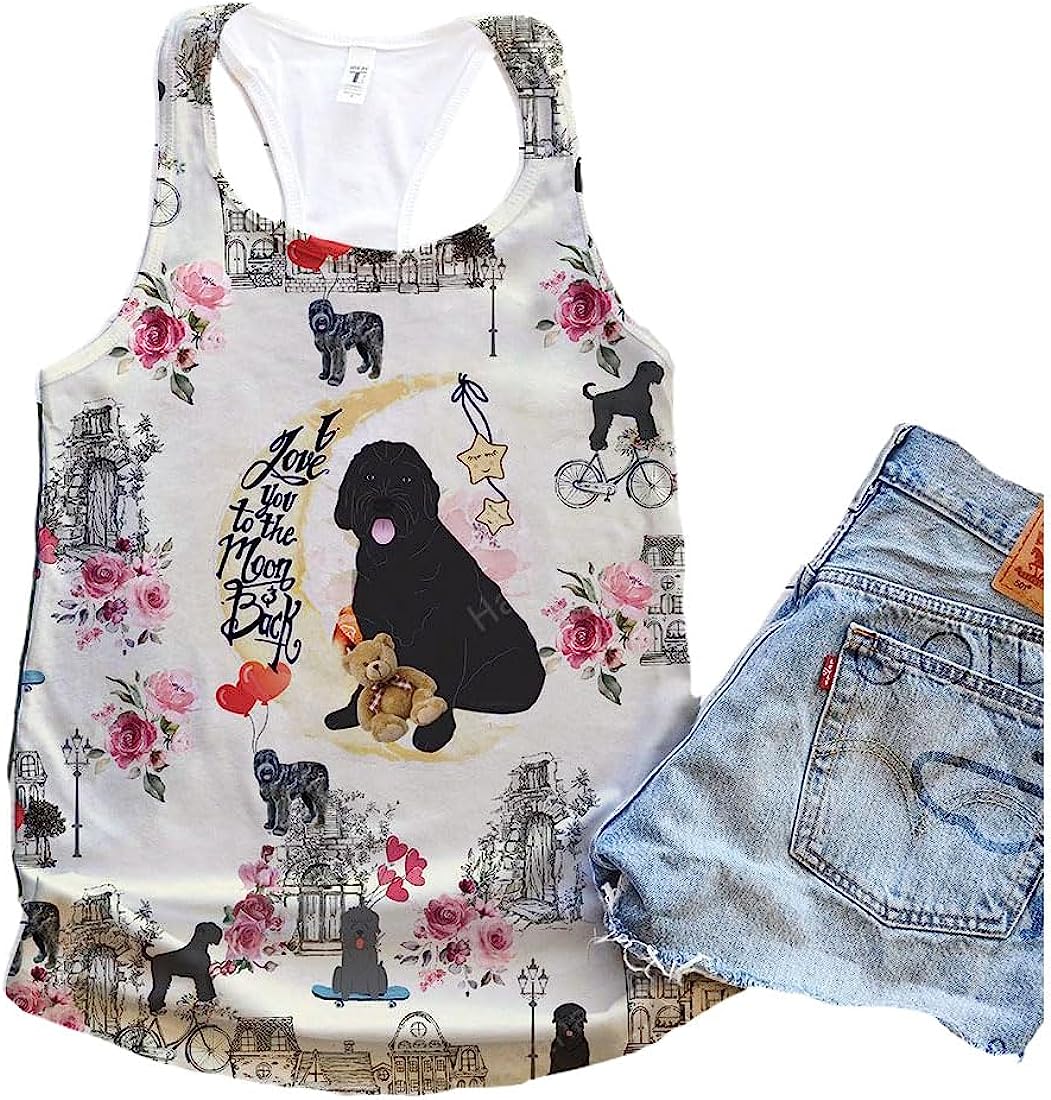 Black Russian Terrier Dog City Mix Moon Tank Top - Summer Casual Tank Tops For Women - Gift For Young Adults