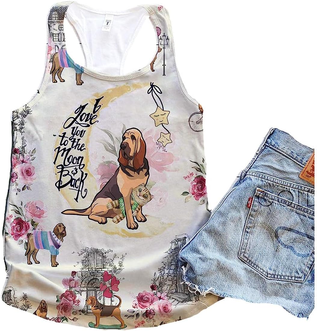 Bloodhound Dog City Mix Moon Tank Top - Summer Casual Tank Tops For Women - Gift For Young Adults