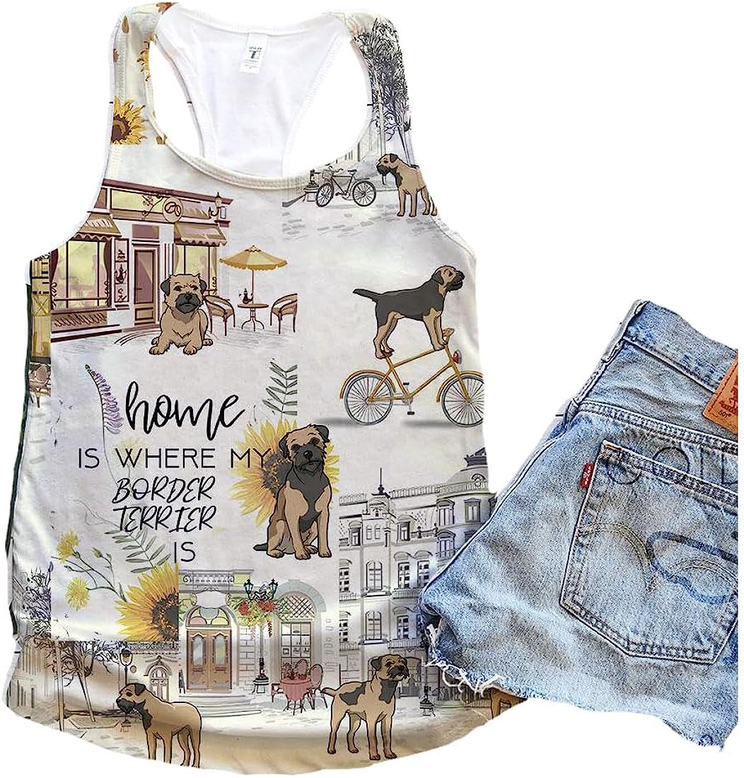 Border Terrier Dog Home Urban Sunflower Tank Top - Summer Casual Tank Tops For Women - Gift For Young Adults