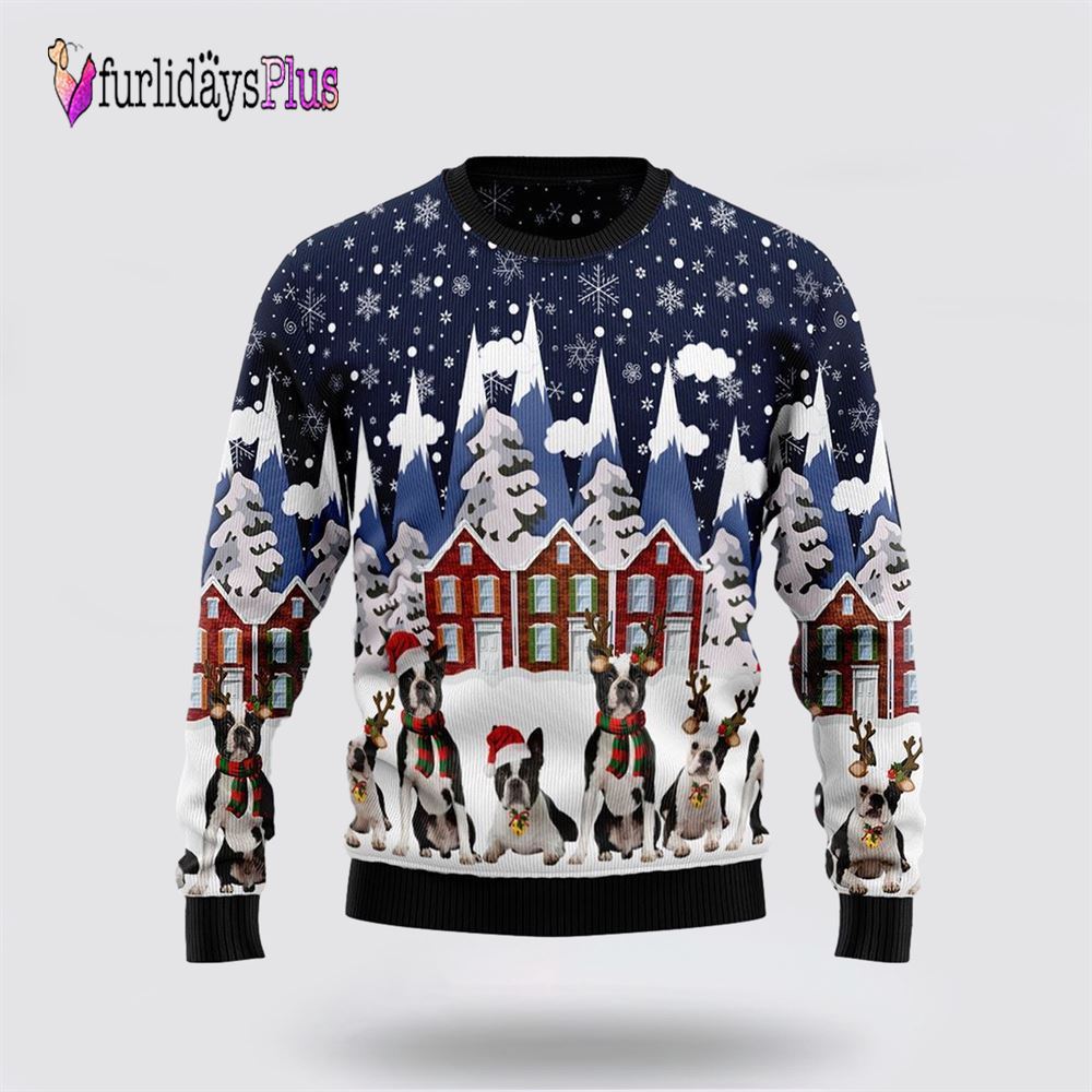 Boston Terrier Family Ugly Christmas Sweater, Dog Lover Christmas Sweater