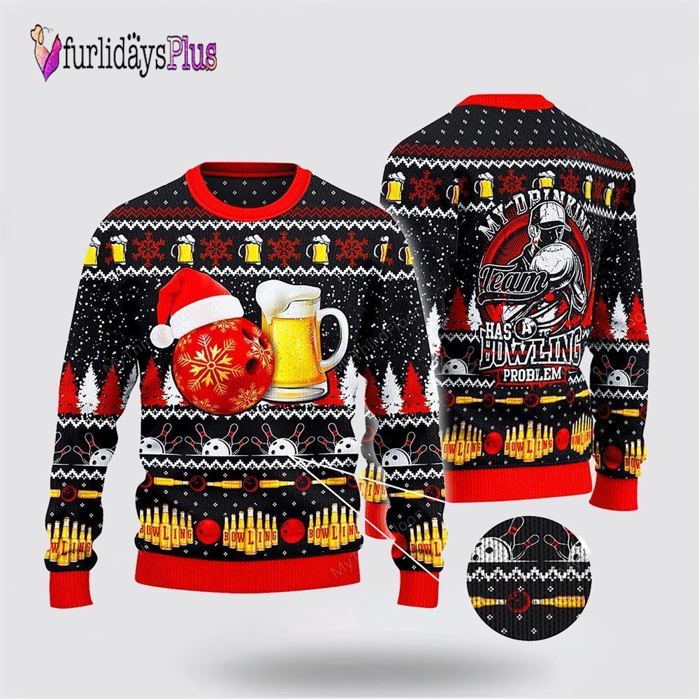 Bowling And Beer Lovers Gift Ugly Christmas Sweater, Gift For Bowling Enthusiasts