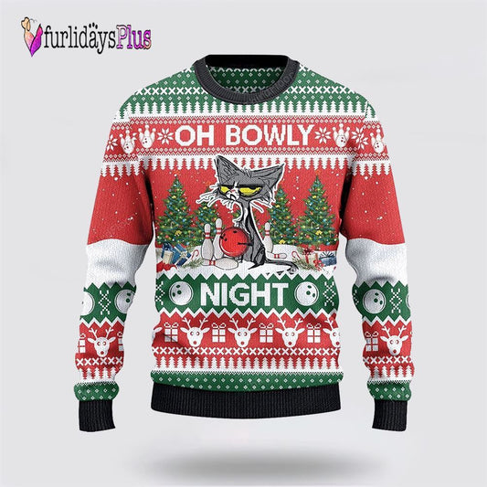 Bowling Lovers Gift Oh Bowly Night Grumpy Cat Sweater, Cat Lover Christmas Sweater