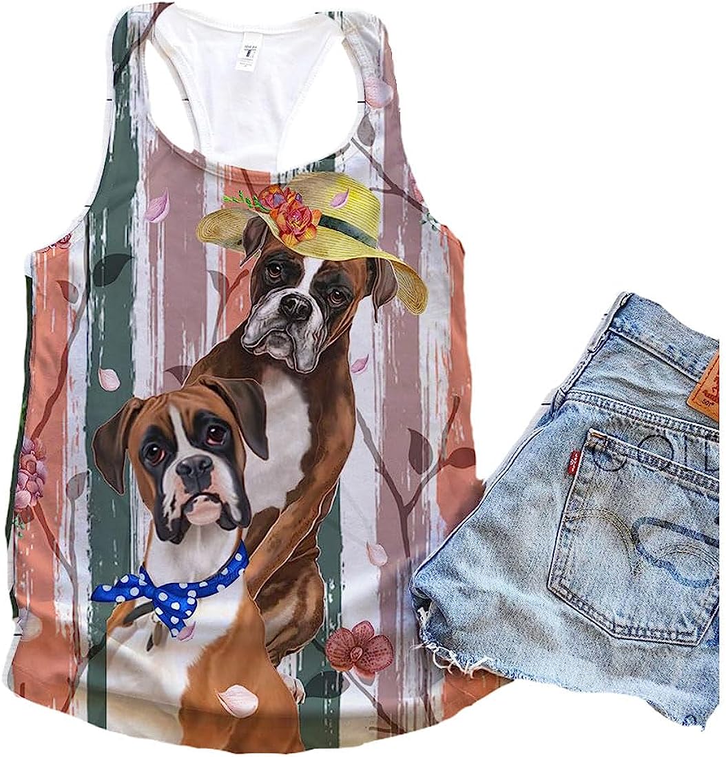 Boxer Dog Floral Portrait Tank Top - Summer Casual Tank Tops For Women - Gift For Young Adults