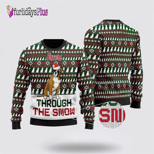 Boxers Through The Snow Christmas Ugly Sweater, Dog Lover Christmas Sweater