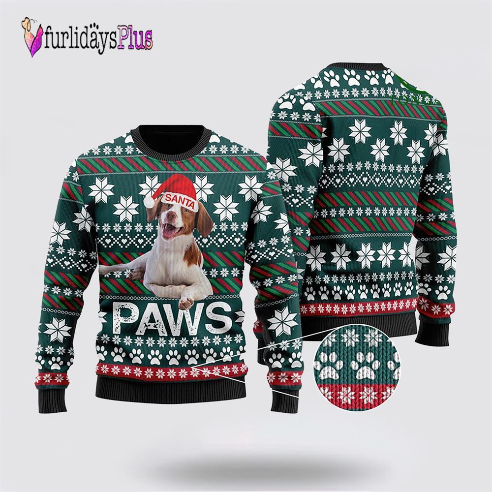 Brittany Santa Printed Christmas Ugly Sweater, Dog Lover Christmas Sweater