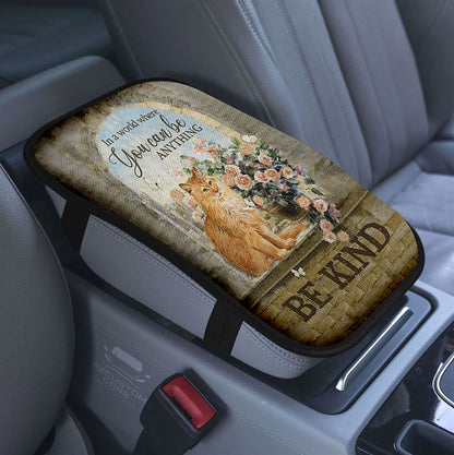 Brown Cat In A World Where You Can Be Anything Car Center Console Cover, Bible Verse Armrest Pad Cover, Christian Inspirational Car Accessory