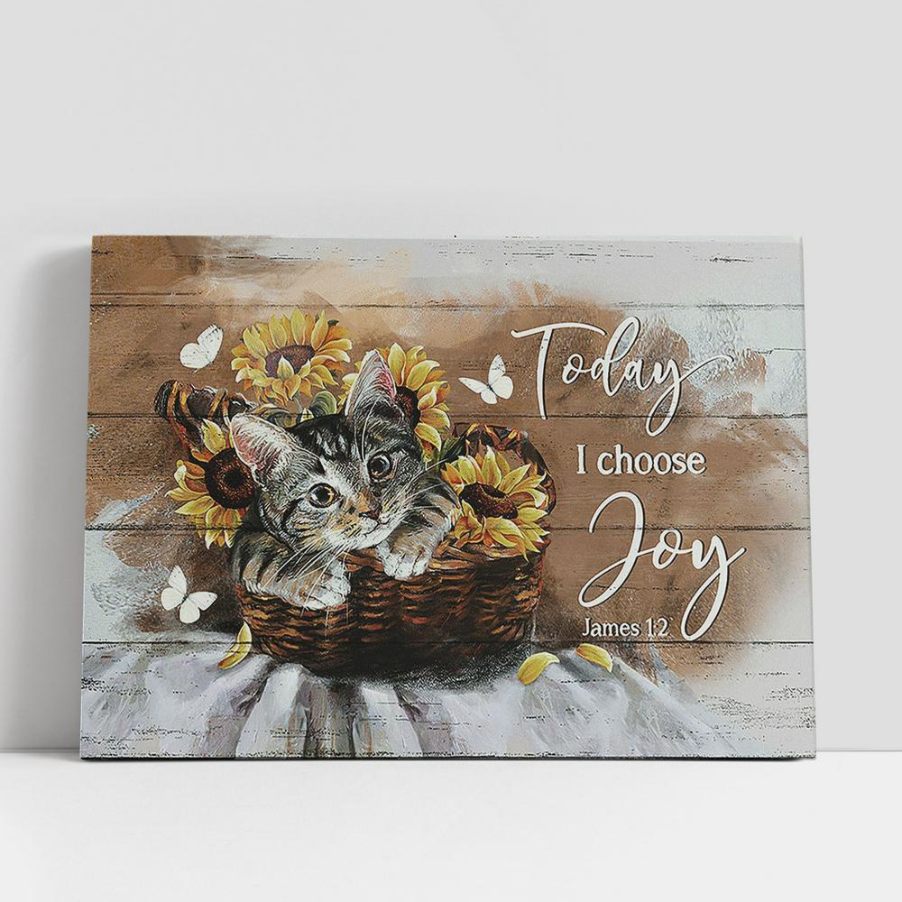 Brown cat Today I choose joy Canvas Wall Art, Bible Verse Canvas, Religious Prints