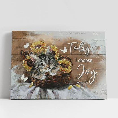 Brown cat Today I choose joy Canvas Wall Art, Bible Verse Canvas, Religious Prints
