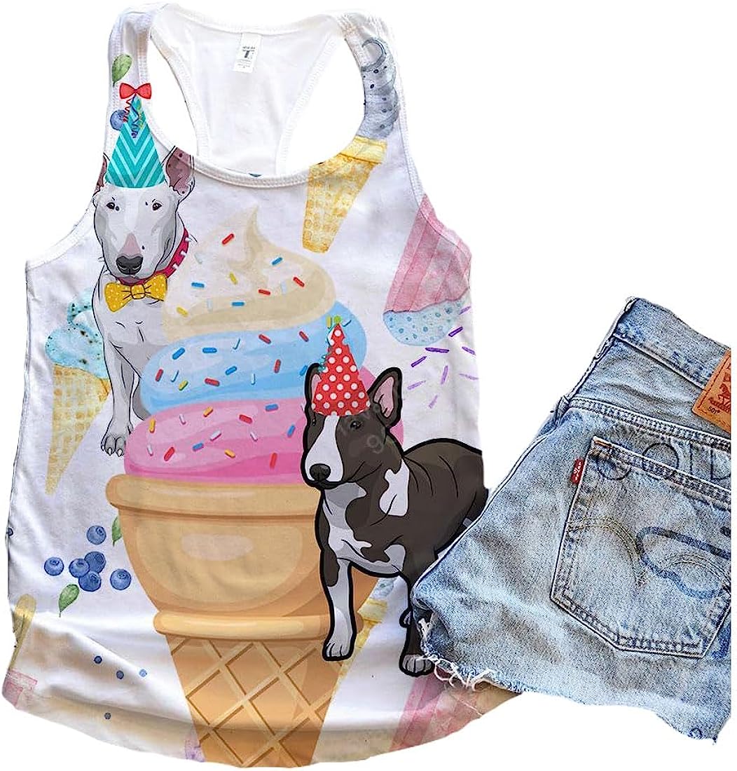 Bull Terrier Dog And Ice Cream Tank Top - Summer Casual Tank Tops For Women - Gift For Young Adults