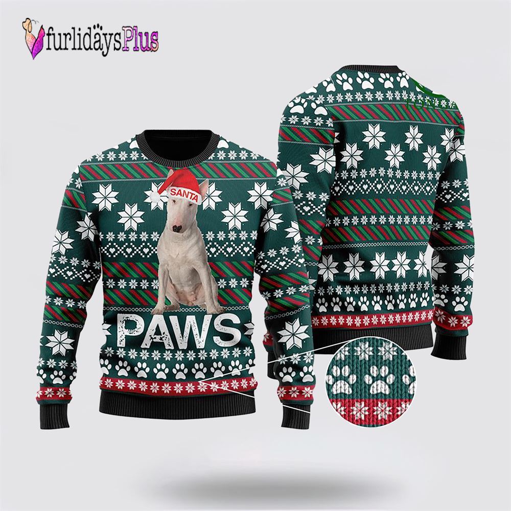 Bull Terrier Santa Printed Christmas Ugly Sweater, Dog Lover Christmas Sweater