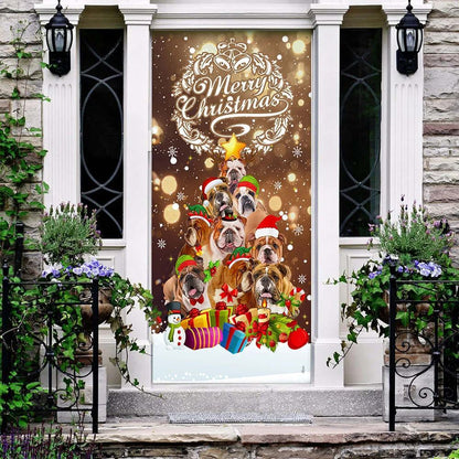 Bulldog Christmas Tree Door Cover, Merry Christmas, Front Door Christmas Cover