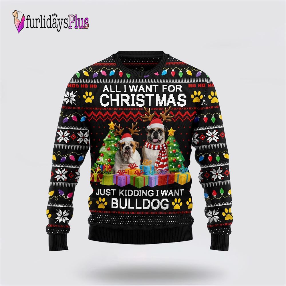 Bulldog Christmas Ugly Sweater, Dog Lover Christmas Sweater