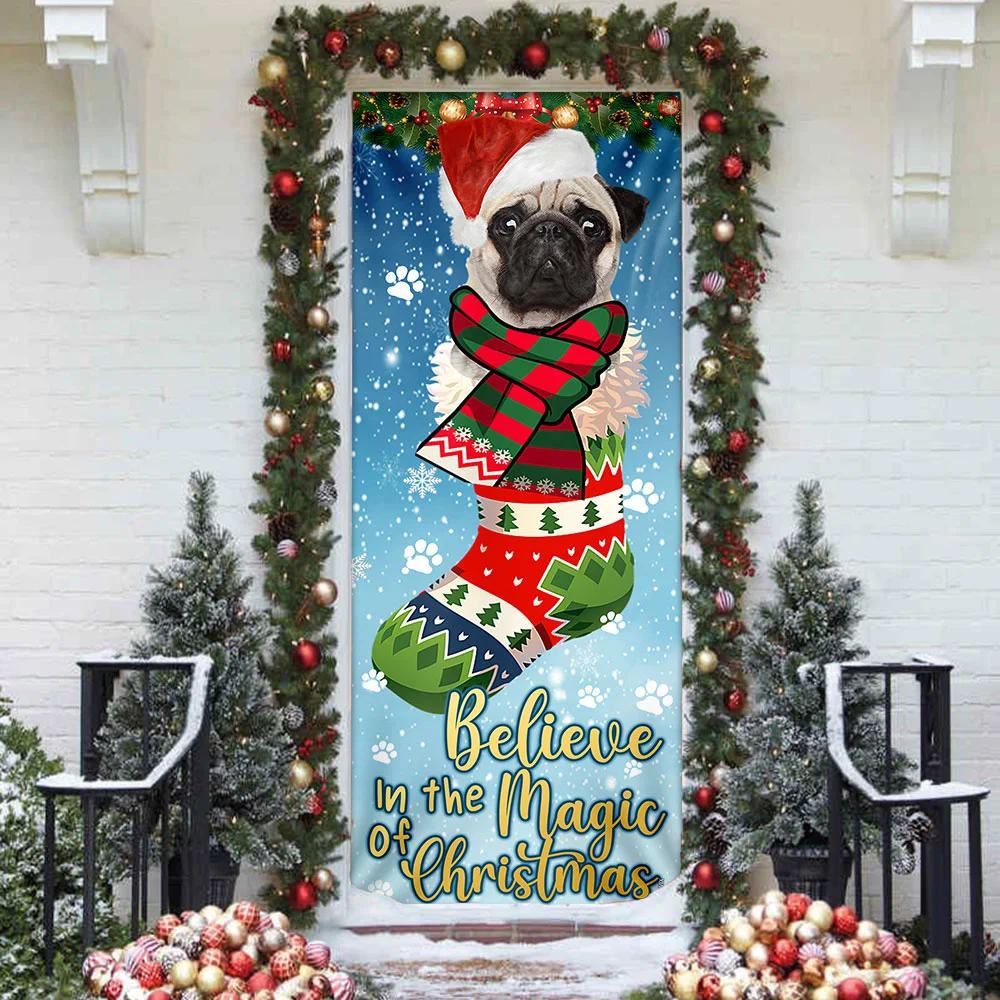 Bulldog In Sock Door Cover, Believe In The Magic Of Christmas Door Cover