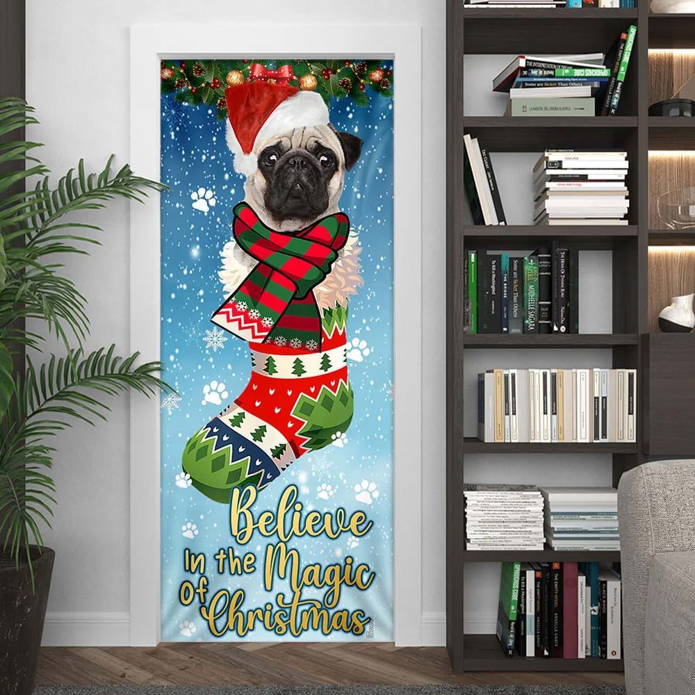 Bulldog In Sock Door Cover, Believe In The Magic Of Christmas Door Cover