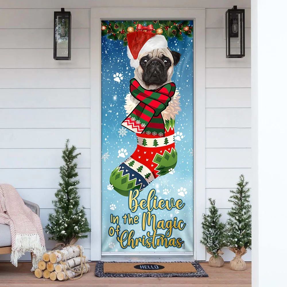 Bulldog In Sock Door Cover, Believe In The Magic Of Christmas Door Cover