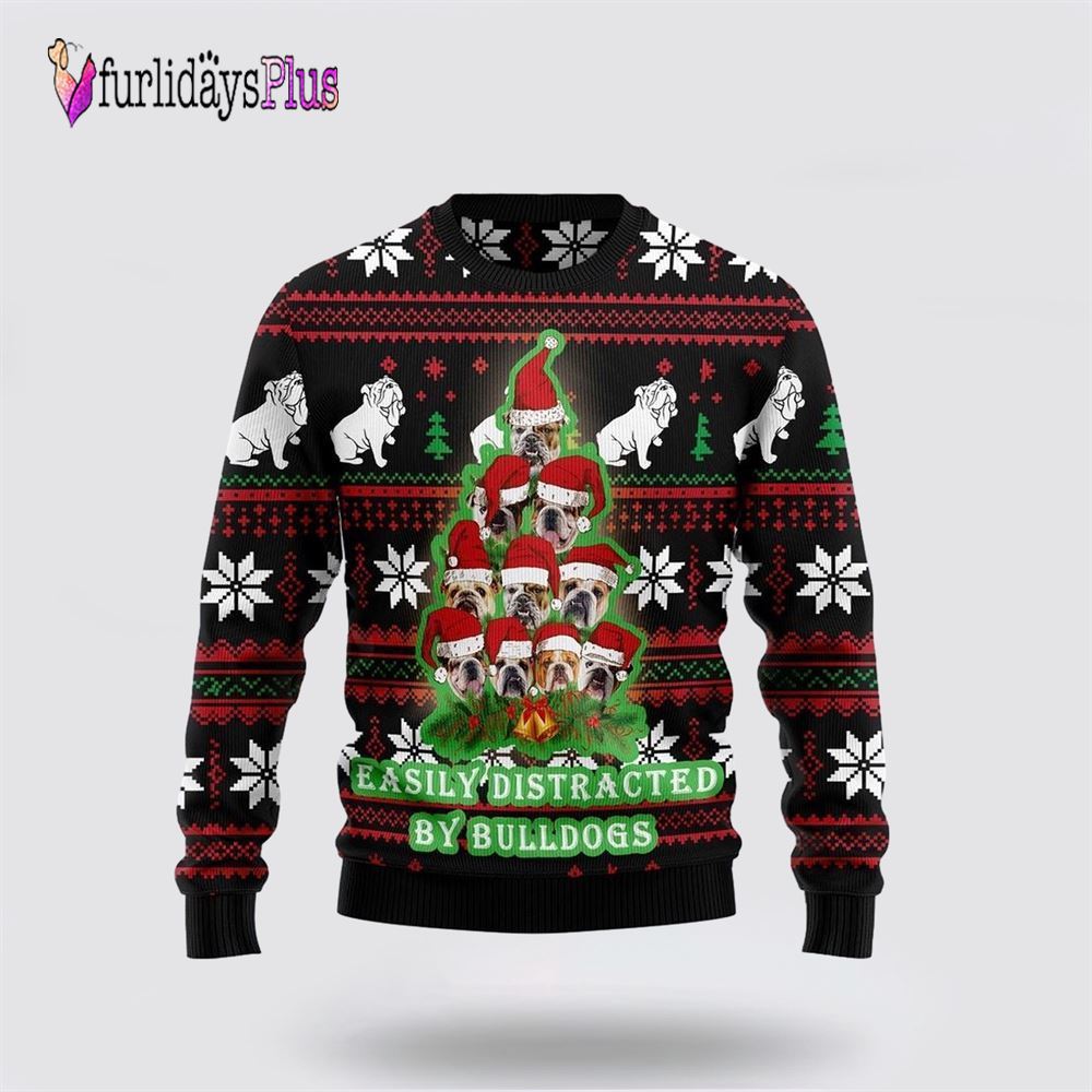 Bulldog Pine Tree Christmas Ugly Christmas Sweater, Dog Lover Christmas Sweater