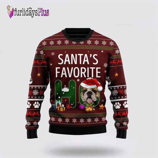 Bulldog Santa Favorite Ho Christmas Ugly Sweater, Dog Lover Christmas Sweater